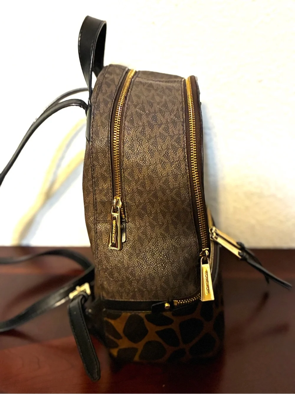 Michael Kors Brown, Black and Genuine Cowhide, Patterned Backpack